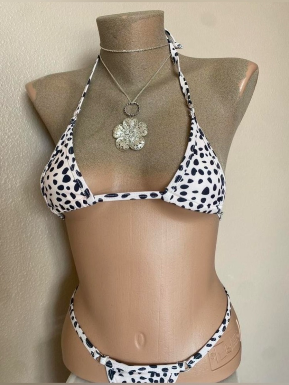 Black & White Cheetah Print Microkini String Bikini with G String Bottoms